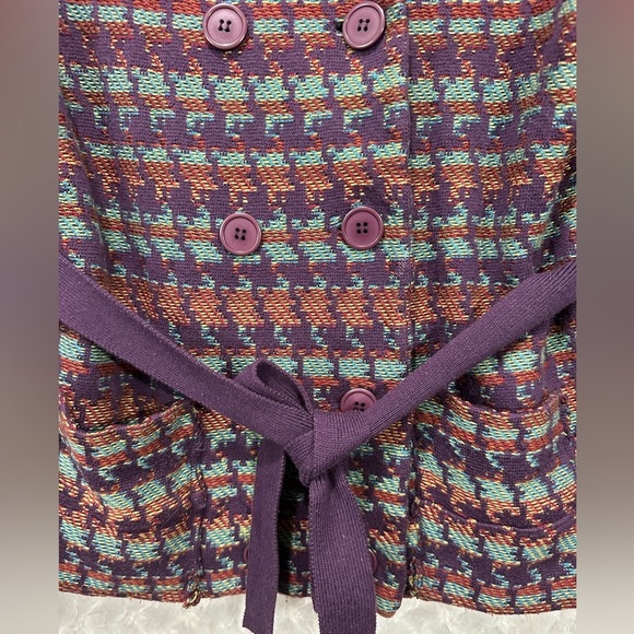 Shu-Shu Women's Multicolored Button Tie Waist Western Knit Jacket - Picture 12 of 12